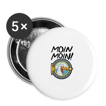 Moin Moin Möwe Anker Ostsee Nordsee Schiffsluke - Buttons groß 56 mm (5er Pack) - Weiß - Vorne