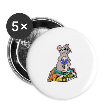 Book Nerd - Leseratte - Buttons groß 56 mm (5er Pack) - Weiß - Vorne