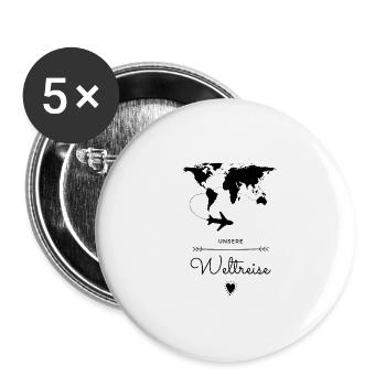 Weltreise Geschenkidee - Buttons groß 56 mm (5er Pack) - Weiß - Vorne