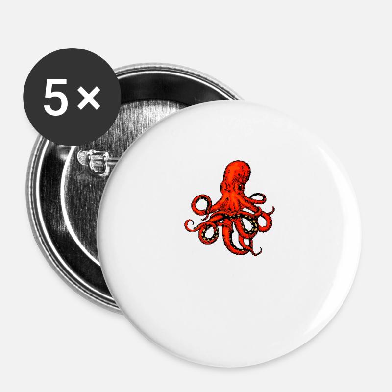 Red Octopus | 8 Bit Pixel Art - Buttons large 2.2''/56 mm (5-pack) - white