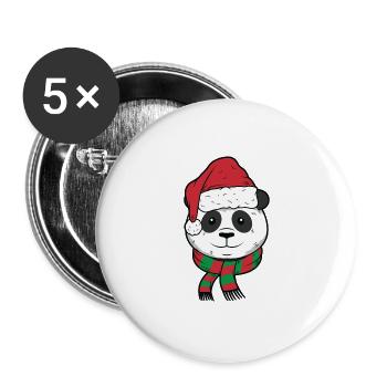 Christmas Panda Panda visage de Noël - Lot de 5 grands badges (56 mm) - blanc - Devant