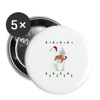 Faultier schläft auf Lama Alpaka Süßes Christmas - Buttons groß 56 mm (5er Pack) - Weiß - Vorne