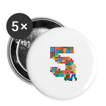 Bauarbeiter 5. Geburtstag Jungen Bagger - Buttons groß 56 mm (5er Pack) - Weiß - Vorne