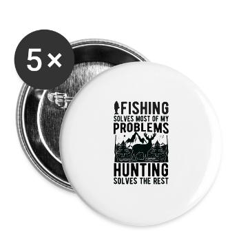 Funny Fishing And Hunting Cool - Buttons large 2.2''/56 mm (5-pack) - white - Front