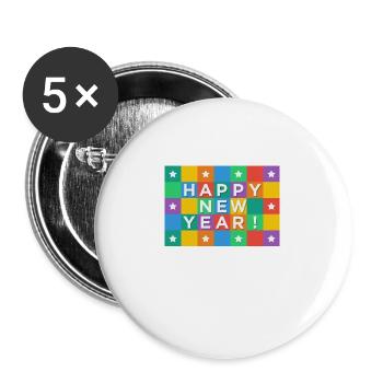 Réveillon du Nouvel An, Nouvel An, Jour de l'An, cadeau - Lot de 5 grands badges (56 mm) - blanc - Devant