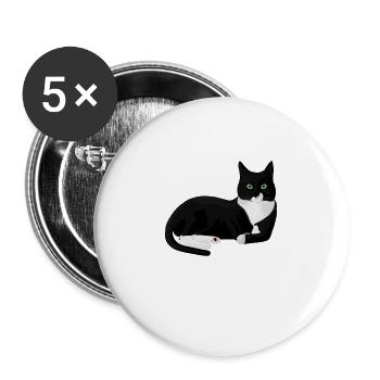 Chat noir et blanc - Lot de 5 grands badges (56 mm) - blanc - Devant
