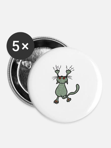Wilde Katze grün - Buttons groß 56 mm (5er Pack) - Weiß