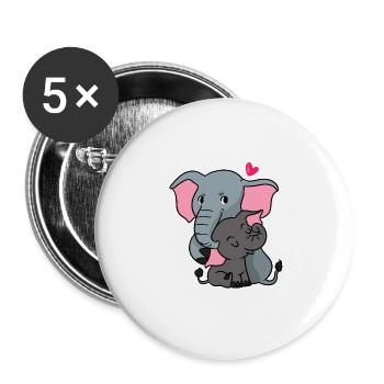 Liebende Familie Elefant - Buttons groß 56 mm (5er Pack) - Weiß - Vorne