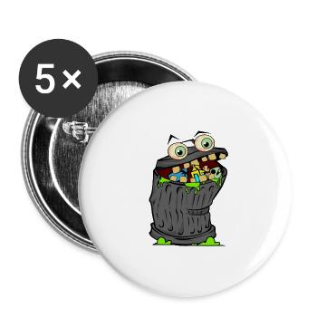 trash Mülleimer comic cartoon grafic bild kinder - Buttons groß 56 mm (5er Pack) - Weiß - Vorne