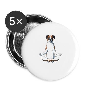 Yoga Boxer Hund - Buttons groß 56 mm (5er Pack) - Weiß - Vorne