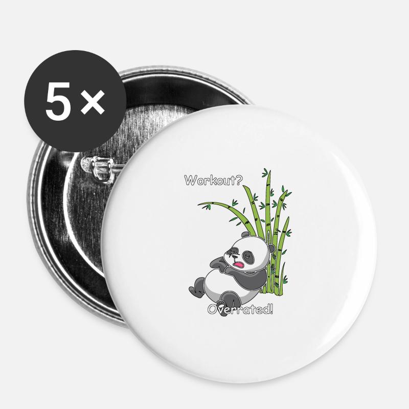 Sleeping panda - workout? Overrated - Buttons large 2.2''/56 mm (5-pack) - white