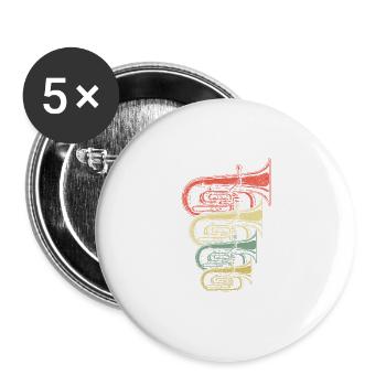 Retro Tuba - Buttons large 2.2''/56 mm (5-pack) - white - Front
