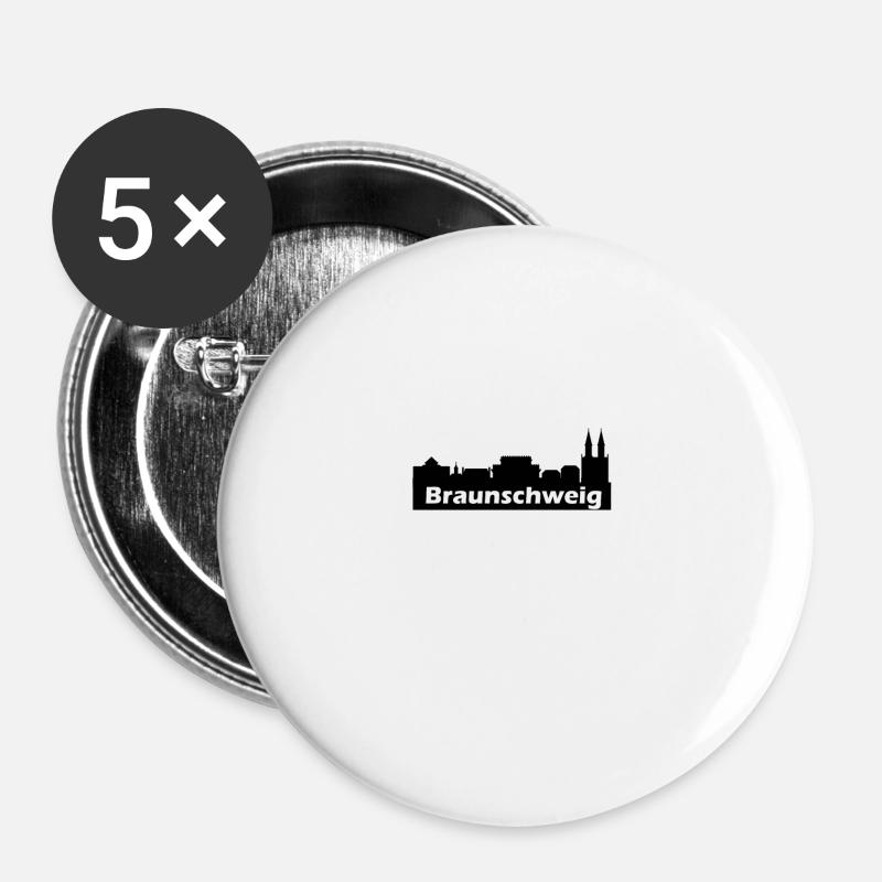 Braunschweig + Skyline - Buttons groß 56 mm (5er Pack) - Weiß
