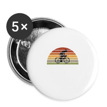 Vintage Fahrrad Retro Sonnenaufgang Radfahrer - Buttons groß 56 mm (5er Pack) - Weiß - Vorne