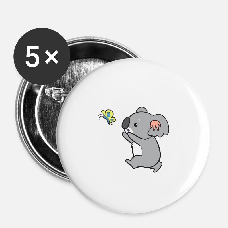 Koala - catches butterfly - Buttons large 2.2''/56 mm (5-pack) - white