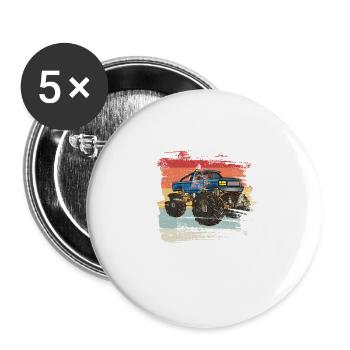 Retro Monster Truck - Buttons groß 56 mm (5er Pack) - Weiß - Vorne