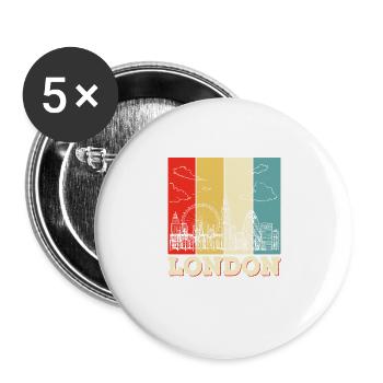 Vintage London Souvenir - Retro Streifen London - Buttons groß 56 mm (5er Pack) - Weiß - Vorne