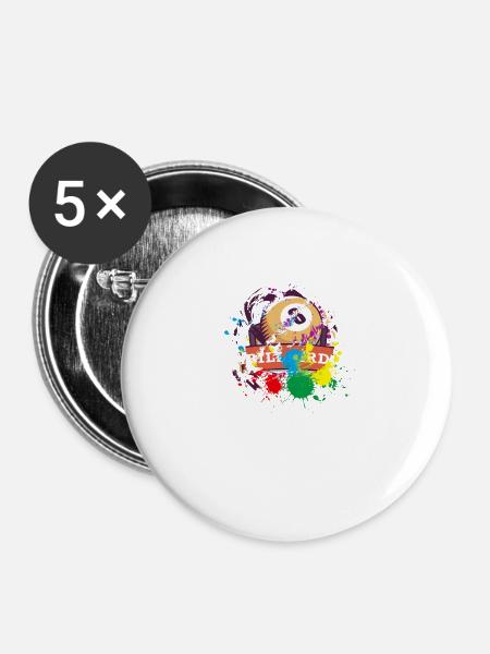 Billard Geschenk für Billard Spieler - Buttons groß 56 mm (5er Pack) - Weiß