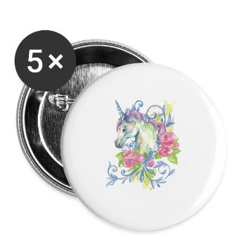 EINHORN AQUARELL - Buttons groß 56 mm (5er Pack) - Weiß - Vorne