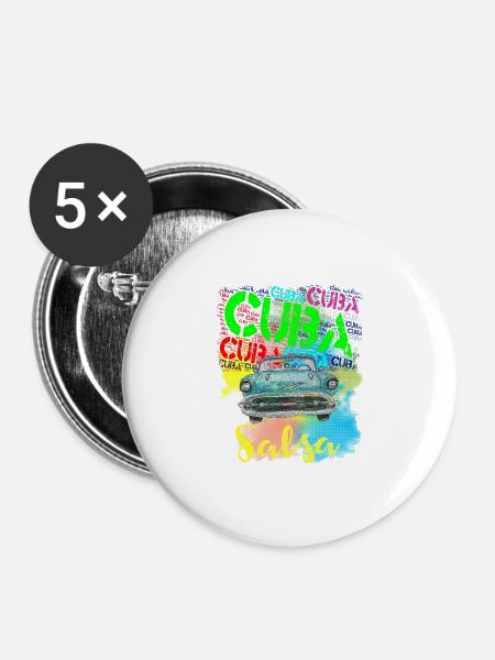 Cuba Salsa Havana Oldtimer Auto - Buttons groß 56 mm (5er Pack) - Weiß