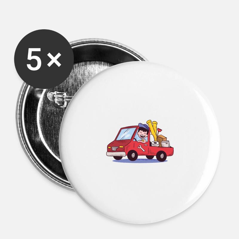 Plombier profession wagon - Lot de 5 grands badges (56 mm) - blanc