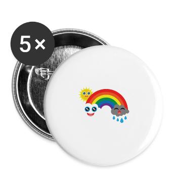 Wolken lachen und weinen mit Sonne im Regenbogen - Buttons groß 56 mm (5er Pack) - Weiß - Vorne