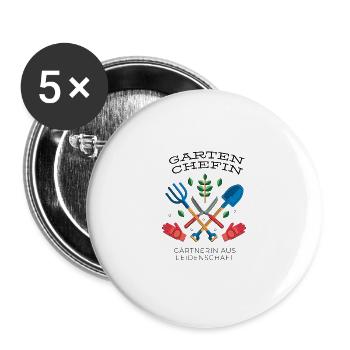 Garten Chefin Gärtnerin aus Leidenschaft Gärtnern - Buttons groß 56 mm (5er Pack) - Weiß - Vorne