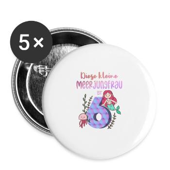 Meerjungfrau Geburtstagsshirt 6 Jahre Mädchen - Buttons groß 56 mm (5er Pack) - Weiß - Vorne