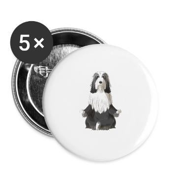 Bearded Collie chien méditation - Lot de 5 grands badges (56 mm) - blanc - Devant