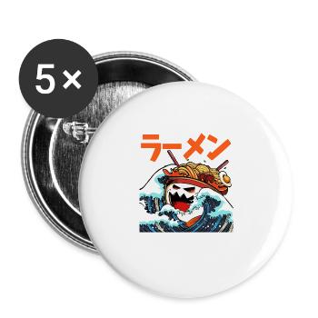 The Great Wave Moster Ramen Japanese Noodles Japan - Buttons large 2.2''/56 mm (5-pack) - white - Front