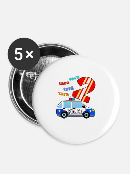 PolizeiAuto 2 - Buttons groß 56 mm (5er Pack) - Weiß