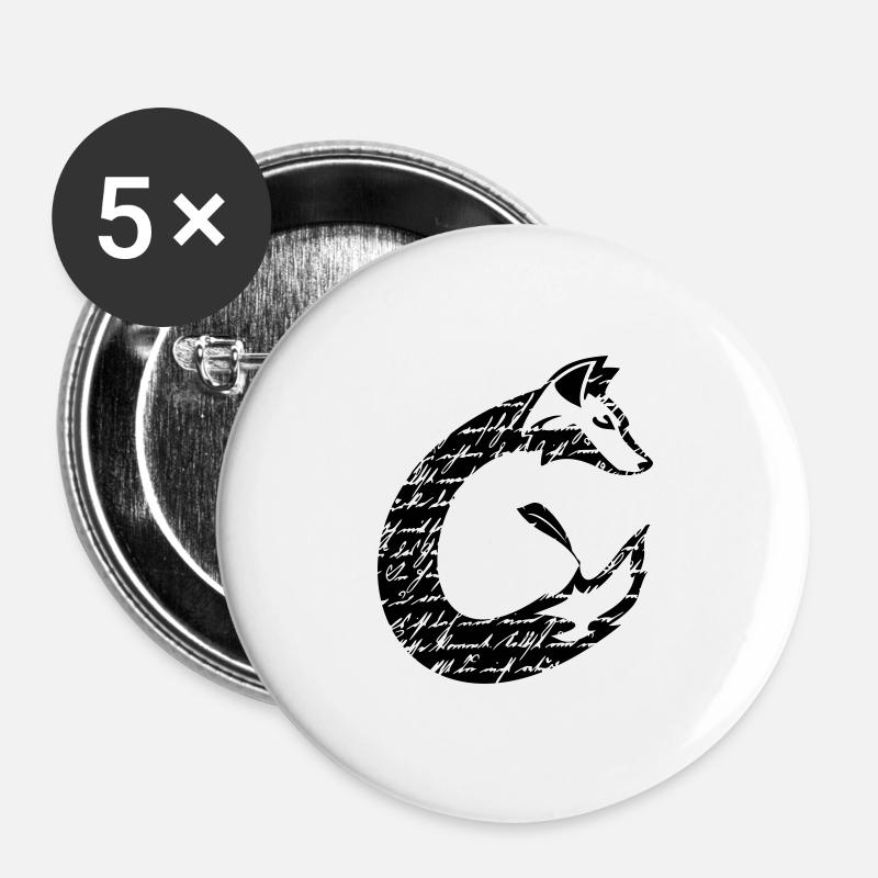 Fuchs font C-shape silhouette, black - Buttons large 2.2''/56 mm (5-pack) - white