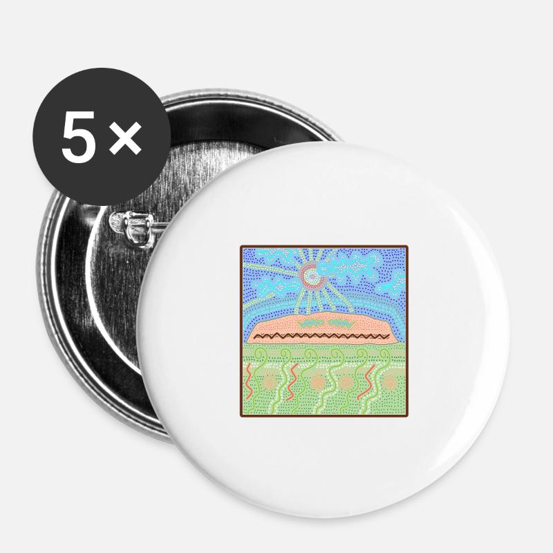 Aires Rock Autralian Aboriginal Art - Buttons large 2.2''/56 mm (5-pack) - white