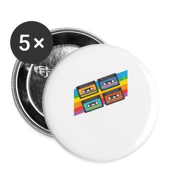 Vintage colorful Cassette Tape - Buttons groß 56 mm (5er Pack) - Weiß - Vorne
