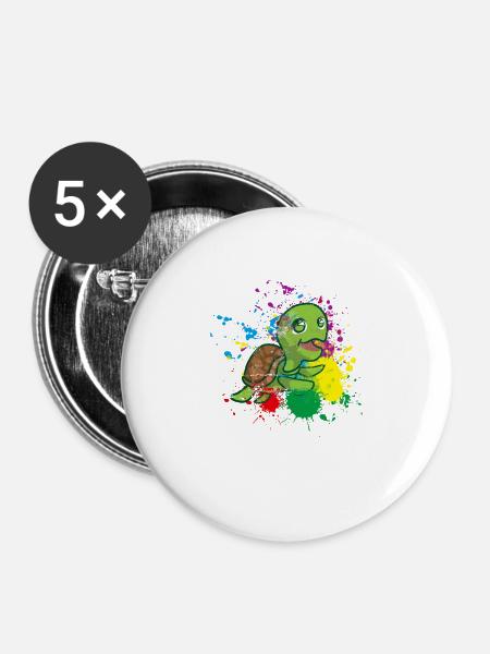Farbige Schildkröte - Buttons groß 56 mm (5er Pack) - Weiß