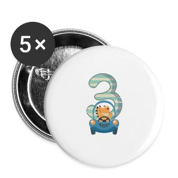 3. Geburtstag Dinosaurier Dino Junge GEschenk - Buttons groß 56 mm (5er Pack) - Weiß - Vorne