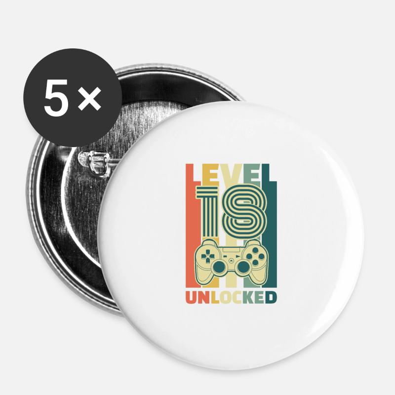 18th birthday Level Complete Unlocked Geshenk - Buttons large 2.2''/56 mm (5-pack) - white
