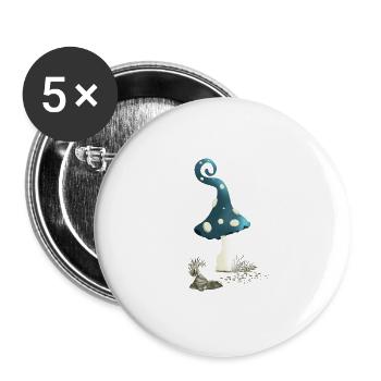 Magischer Pilz mit Wichtel Haube - Buttons groß 56 mm (5er Pack) - Weiß - Vorne