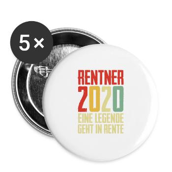 Rente Rentner Ruhestand Pension Pensionär 2020 - Buttons groß 56 mm (5er Pack) - Weiß - Vorne