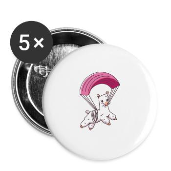 Alpaka Fallschirmsprung - Alpaca Skydive - Buttons groß 56 mm (5er Pack) - Weiß - Vorne