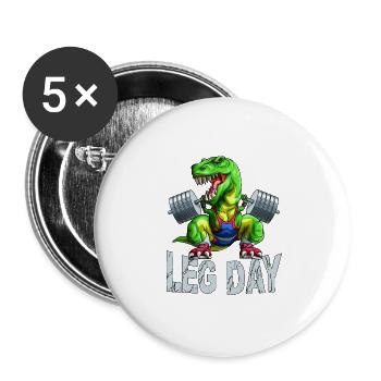 Bein Tag Kniebeugen T-Rex Gewichtheber Langhantel Fitnessstudio Trai - Buttons groß 56 mm (5er Pack) - Weiß - Vorne