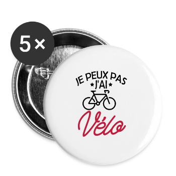 je peux pas j'ai vélo - Lot de 5 grands badges (56 mm) - blanc - Devant