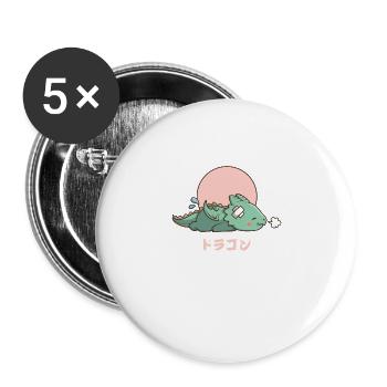 Kawaii schlafender Drache - Buttons groß 56 mm (5er Pack) - Weiß - Vorne