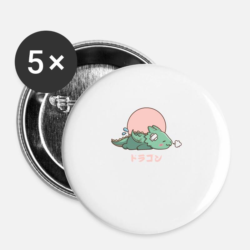 Kawaii Sleeping Dragon - Buttons large 2.2''/56 mm (5-pack) - white