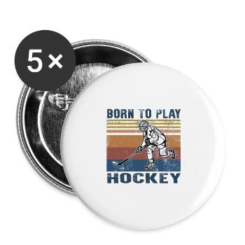 Né pour jouer au hockey joueur de hockey sur glace vintage - Lot de 5 grands badges (56 mm) - blanc - Devant