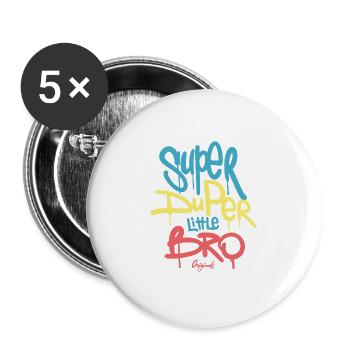 Super Duper little bro originals Geschenkidee - Buttons groß 56 mm (5er Pack) - Weiß - Vorne