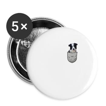 Border Collie dans la poche poitrine pour chiens - Lot de 5 grands badges (56 mm) - blanc - Devant