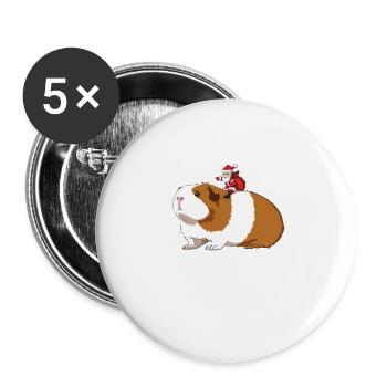 Christmas Guinea Pig and Santa Claus - Buttons large 2.2''/56 mm (5-pack) - white - Front