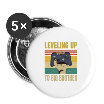 Leveling Up To Big Brother - Funny Gamer Brothers - Buttons groß 56 mm (5er Pack) - Weiß - Vorne