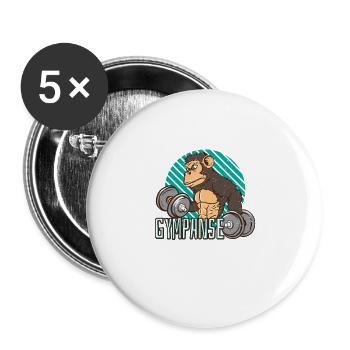 Gympanse Schimpanse Fitnessstudio Gym - Buttons groß 56 mm (5er Pack) - Weiß - Vorne